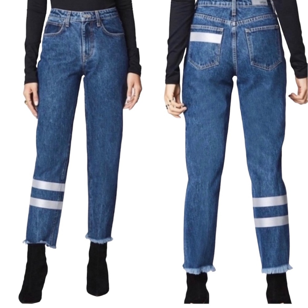 CARMAR Jeans Juliet Boyfriend Relaxed Fit High Rise Reflective Stripes Size 28 - Picture 1 of 13